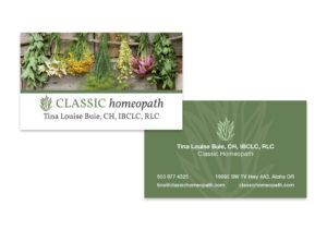 Horizontal Business Card Design for Classic Homeopath